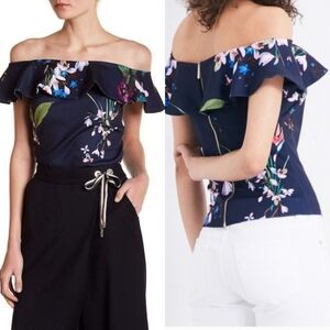 Ted Baker Imygen Tropical Oasis Off Shoulder Top Ruffle Back Zip Ptp 17"